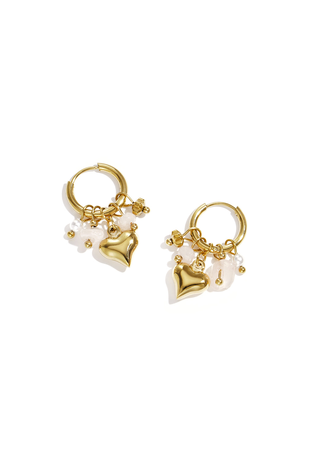 Earrings with heart and bead pendants