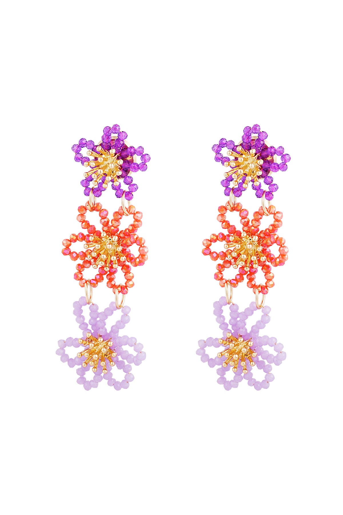 Flower party statement earrings - orange/purple