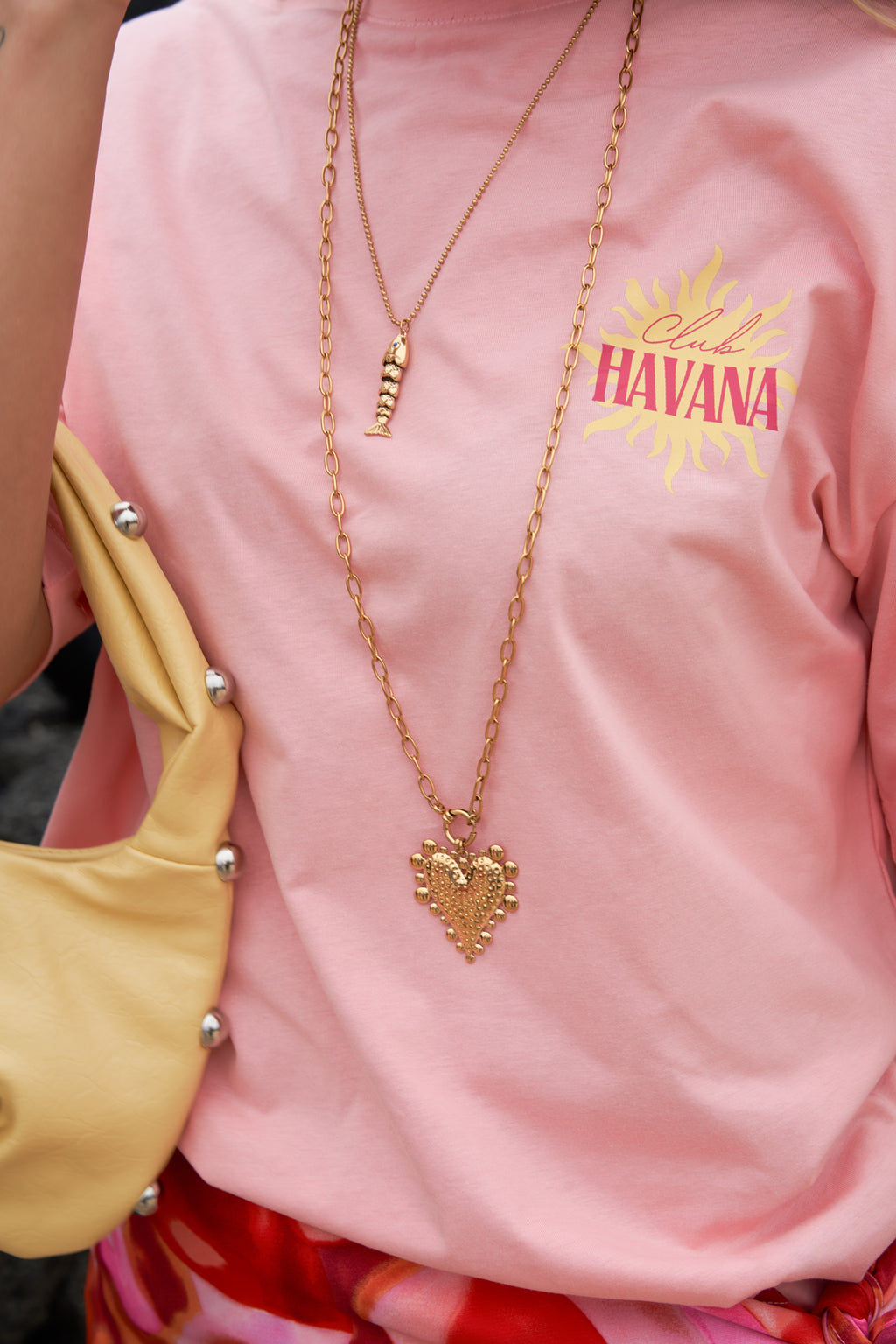 Layered necklace with chunky heart charm