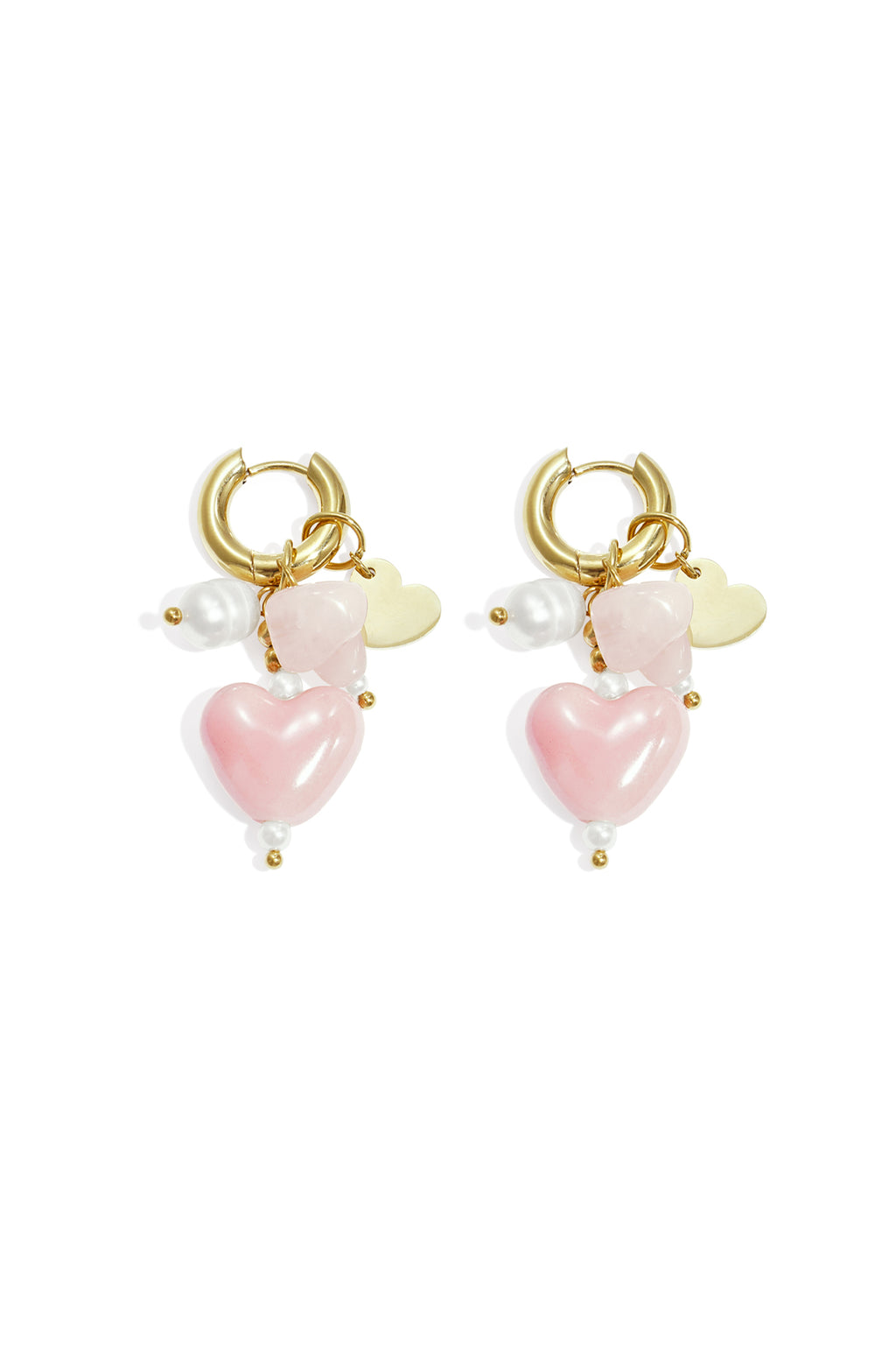 Earrings with beads and heart charms